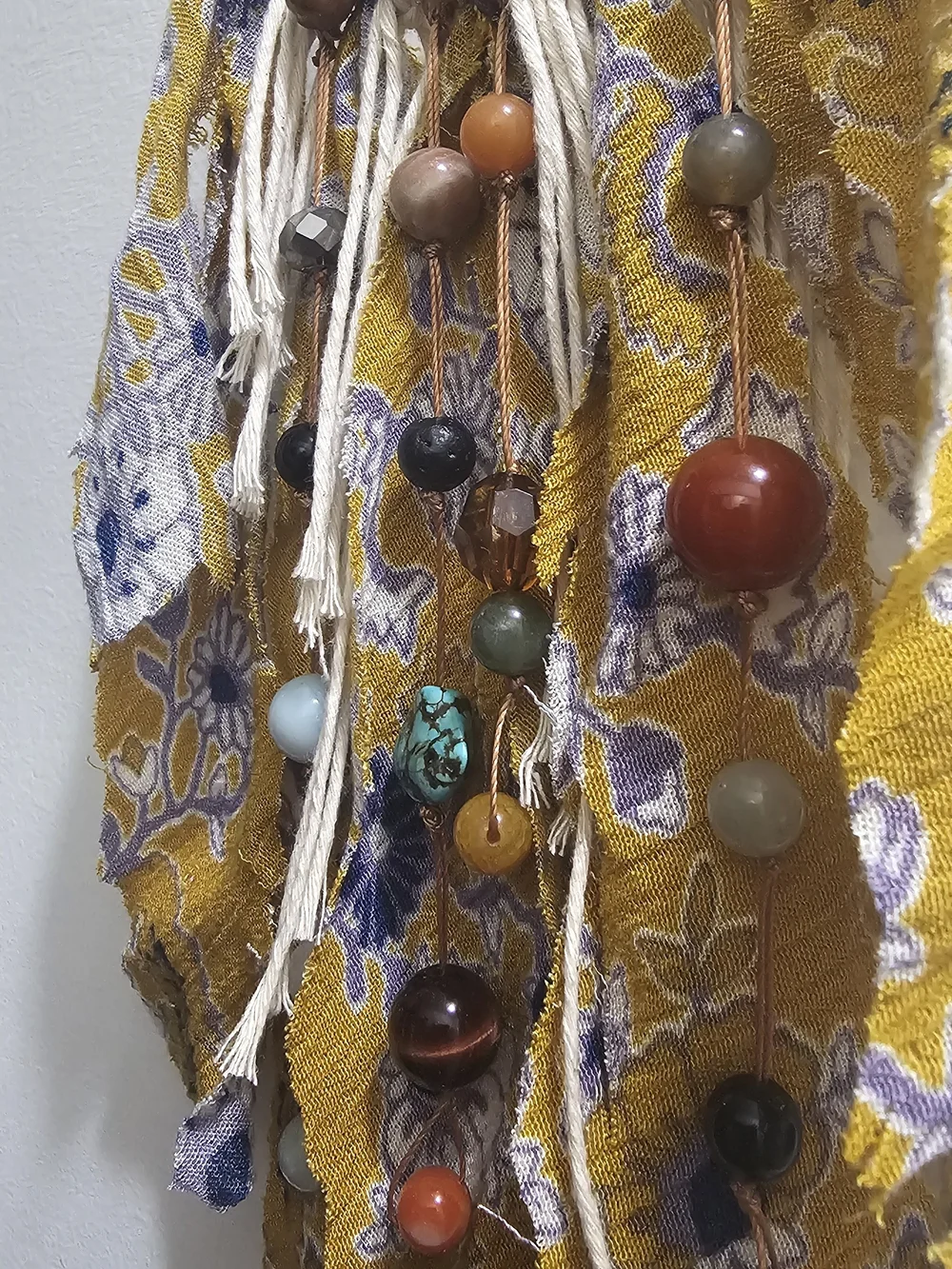 Boho Yellow Floral Fabric Tassel Hanging Wall Decor